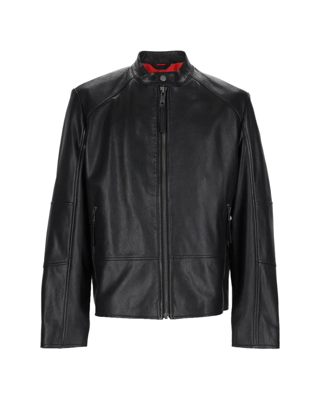 HUGO Black Leather Biker Jacket for men