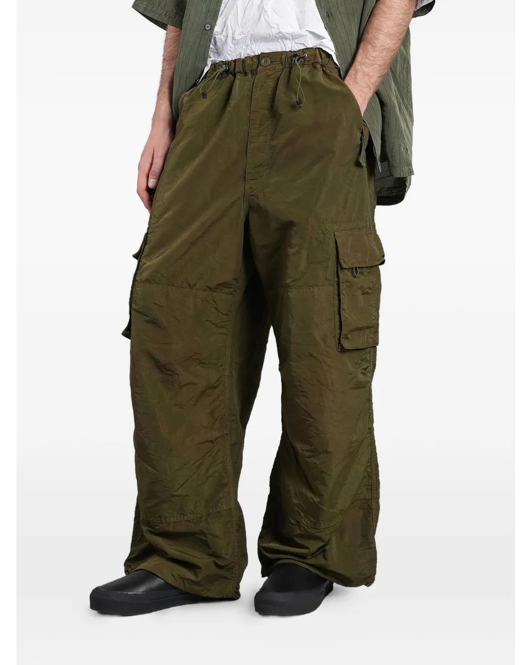Comme des Garçons Green Creased Drawstring Cargo Pants for men