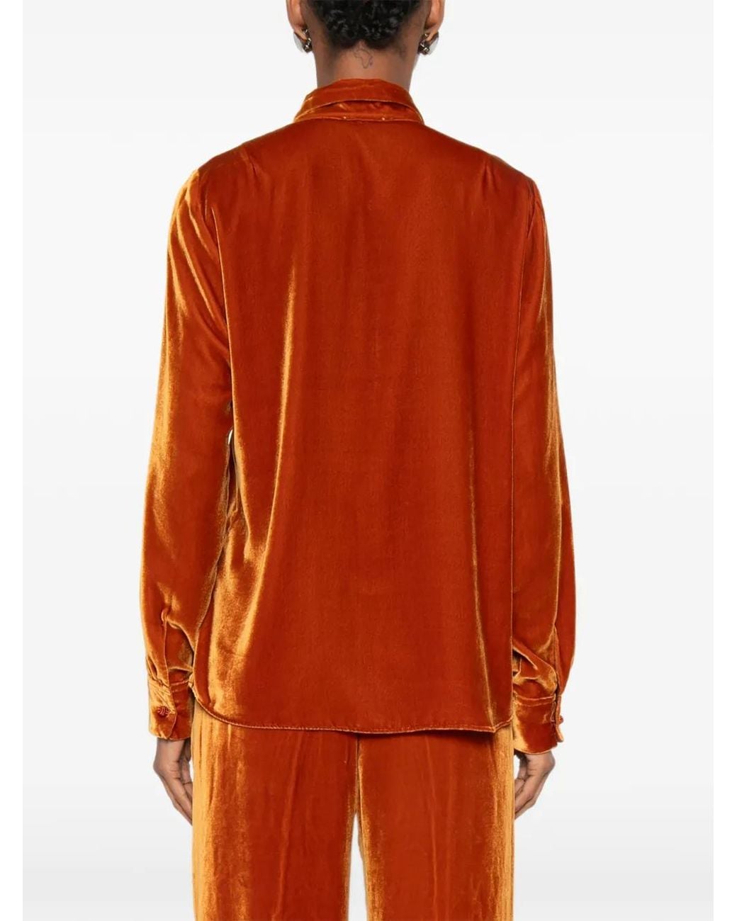 Forte_forte Orange Velvet Knot-Button Blouse