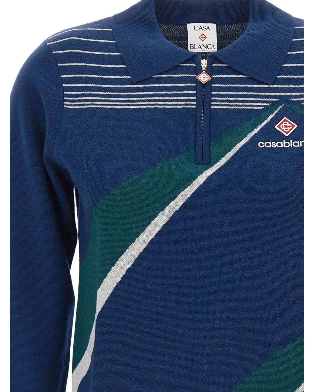 Casablanca Blue "Pyramid Jacquard" Polo Shirt