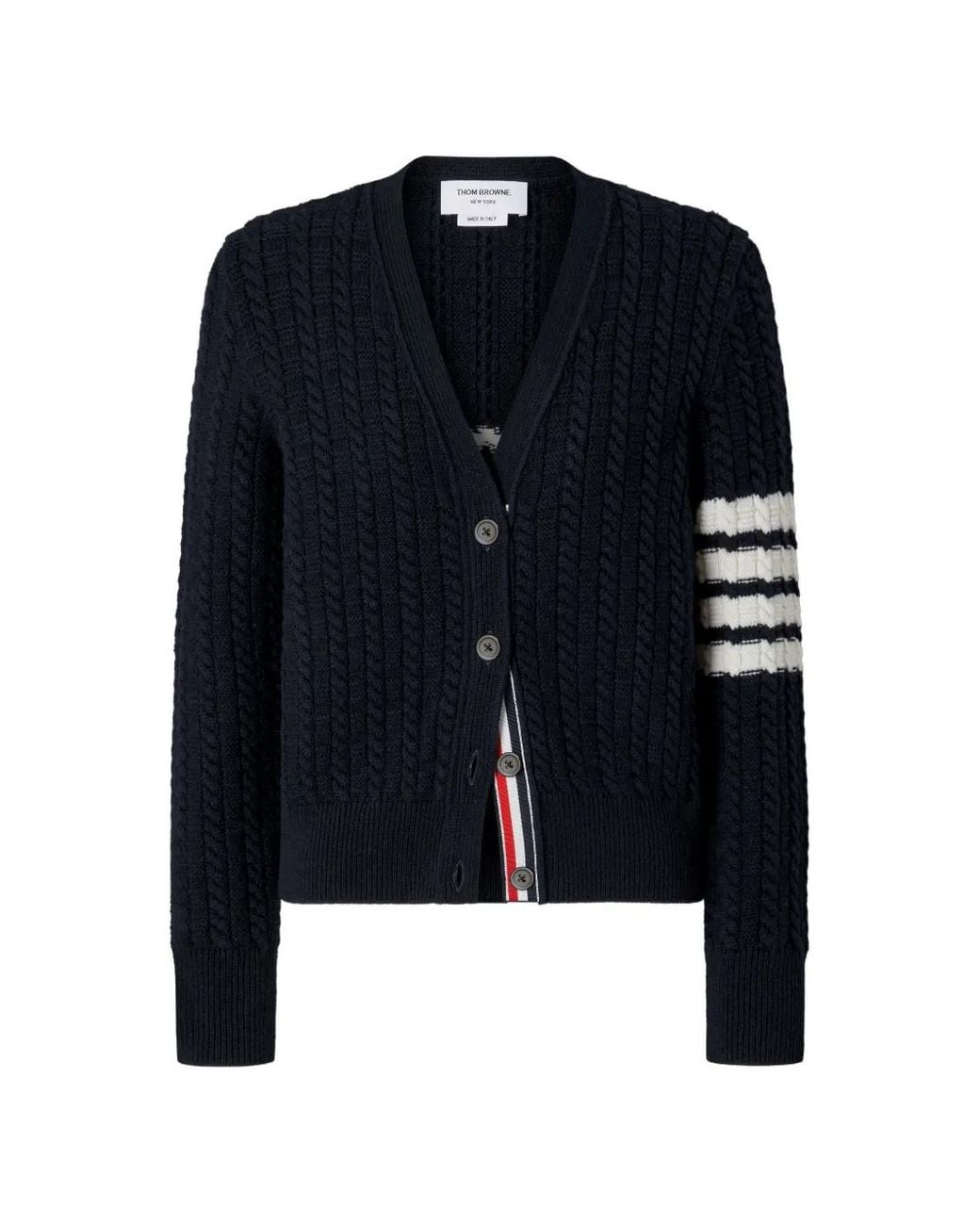 Thom Browne Blue Merino-Wool 4-Bar Anchor-Intarsia Cardigan