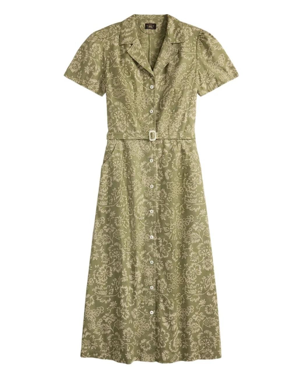 RRL Green Floral Belted Midi Dress