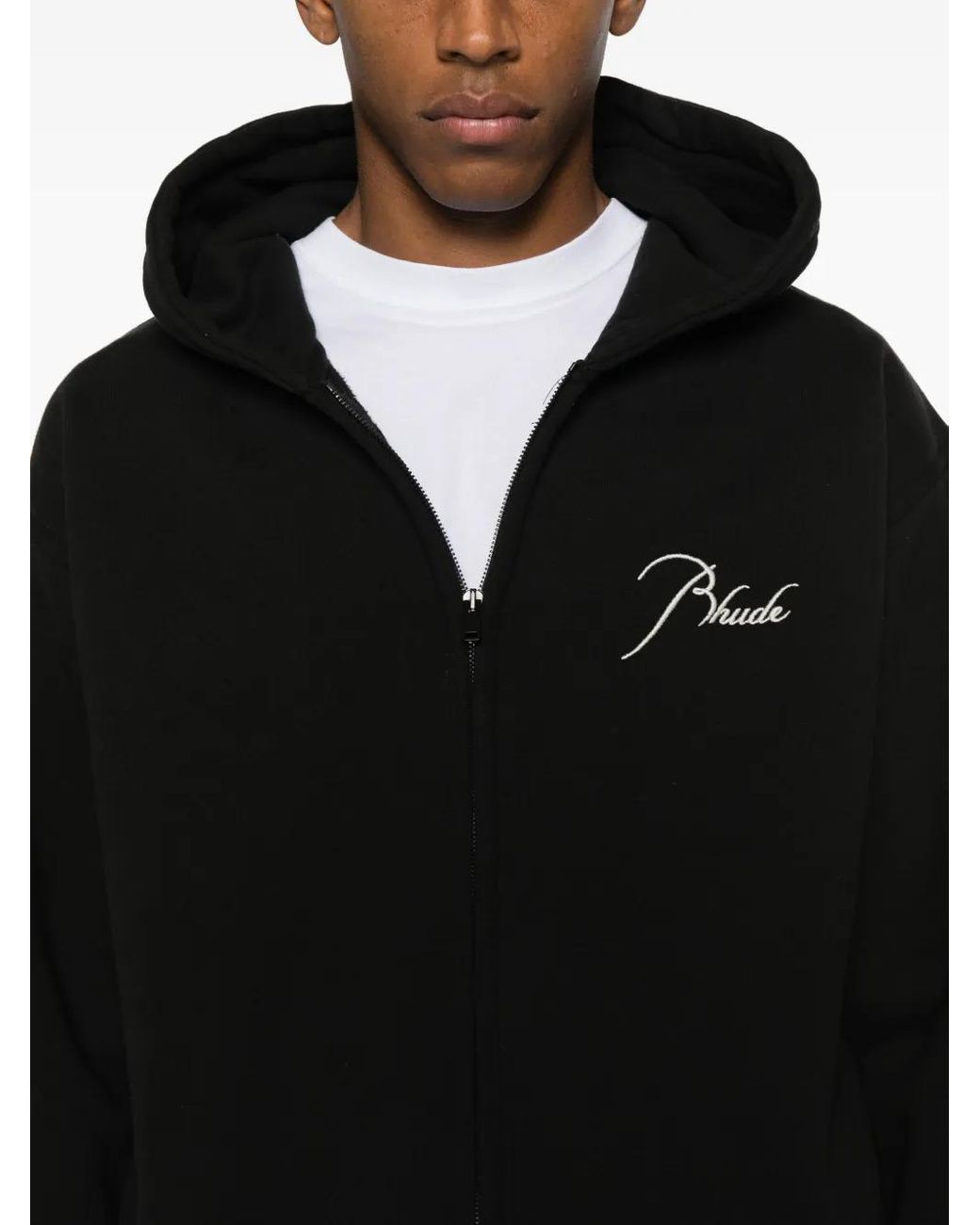 Rhude Black Logo-Embroidered Hoodie for men