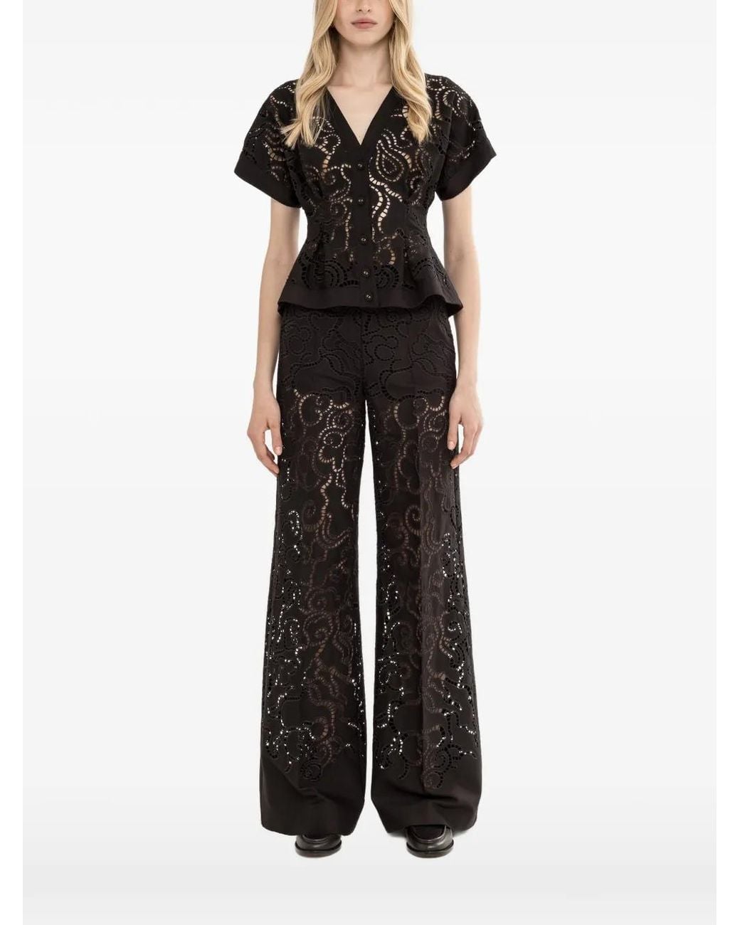 Nissa Black Floral-Embroidered Jacket