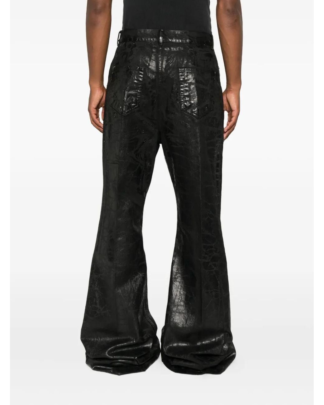 Rick Owens Black Flared Trousers With A Metallic Effect for men