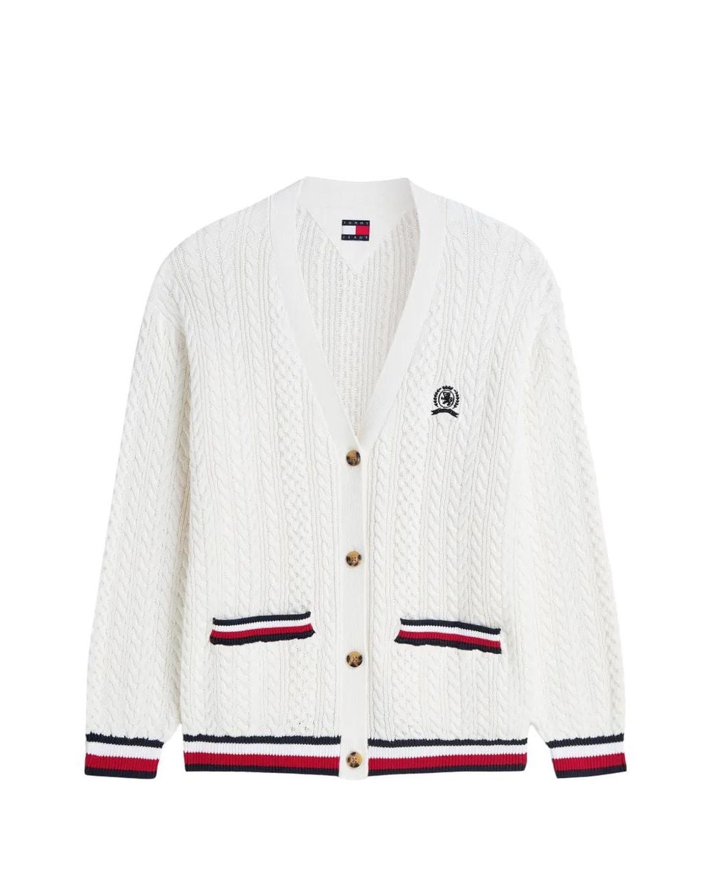 Tommy Hilfiger White Cable-Knit Embroidered Cardigan