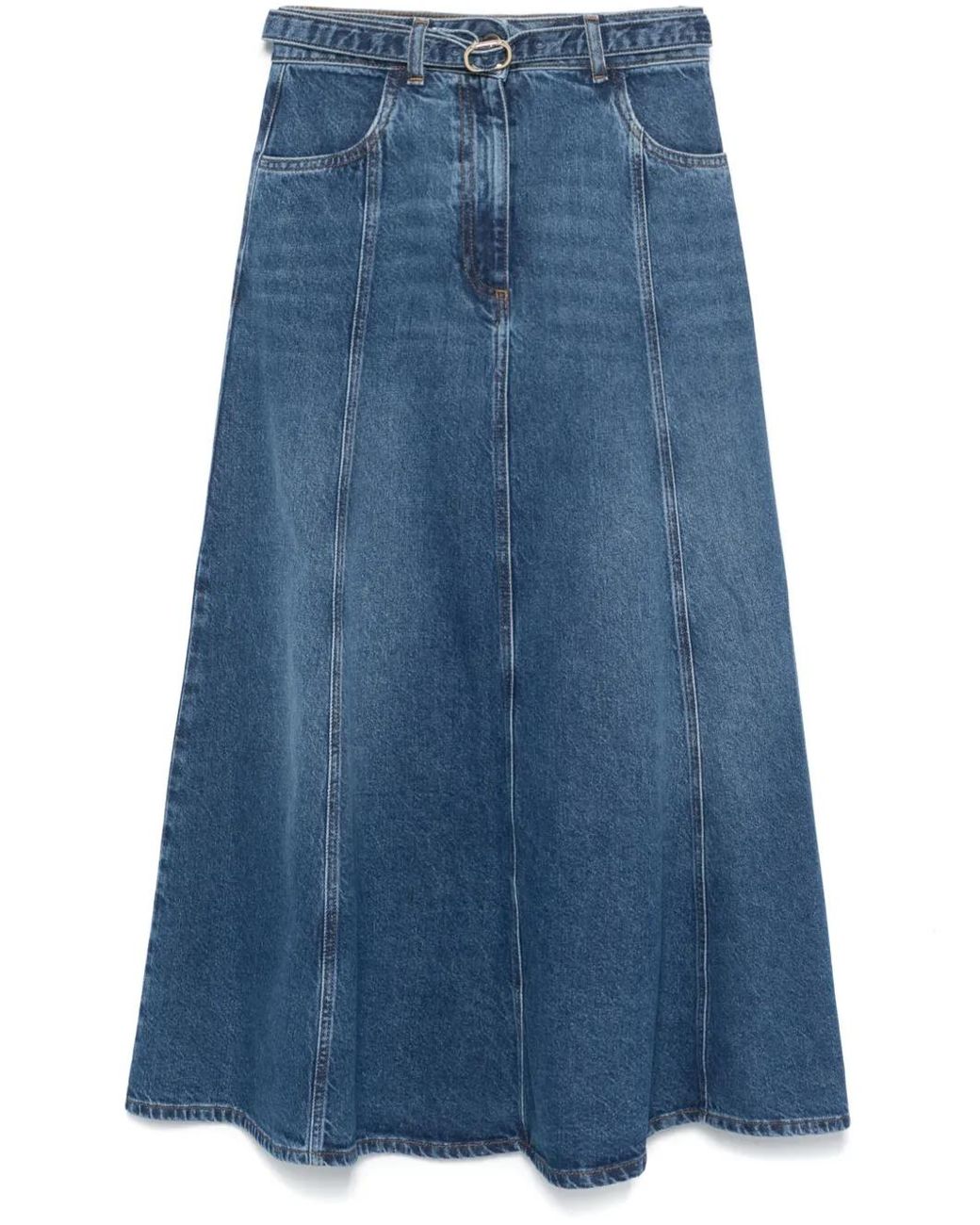 Twinset Blue Oval T-Belt Denim Maxi Skirt