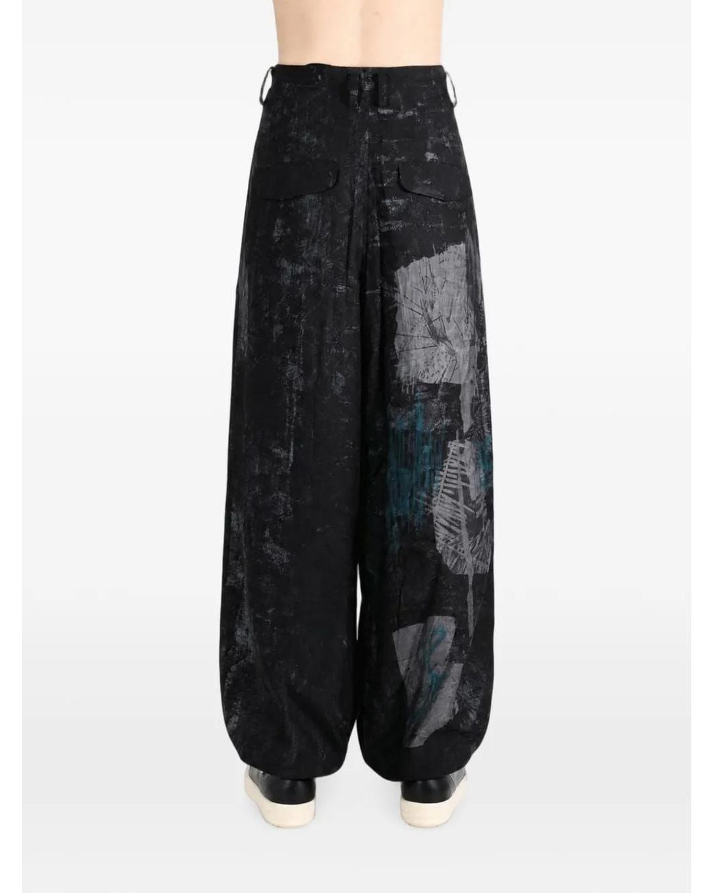 Y's Yohji Yamamoto Gray Graphic-Print Pleated Trousers