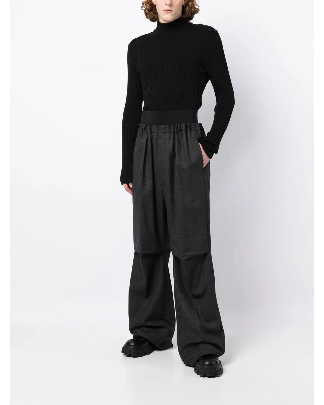 Raf Simons Black High-Waisted Wide-Leg Wool Trousers for men