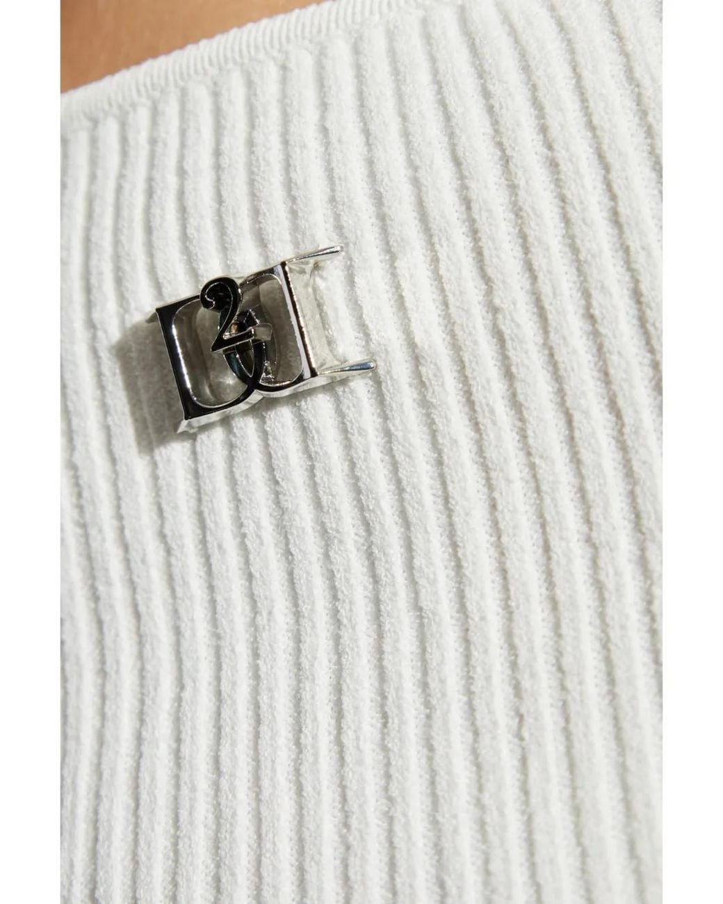 DSquared² White Cut-Out Ribbed-Knit Top