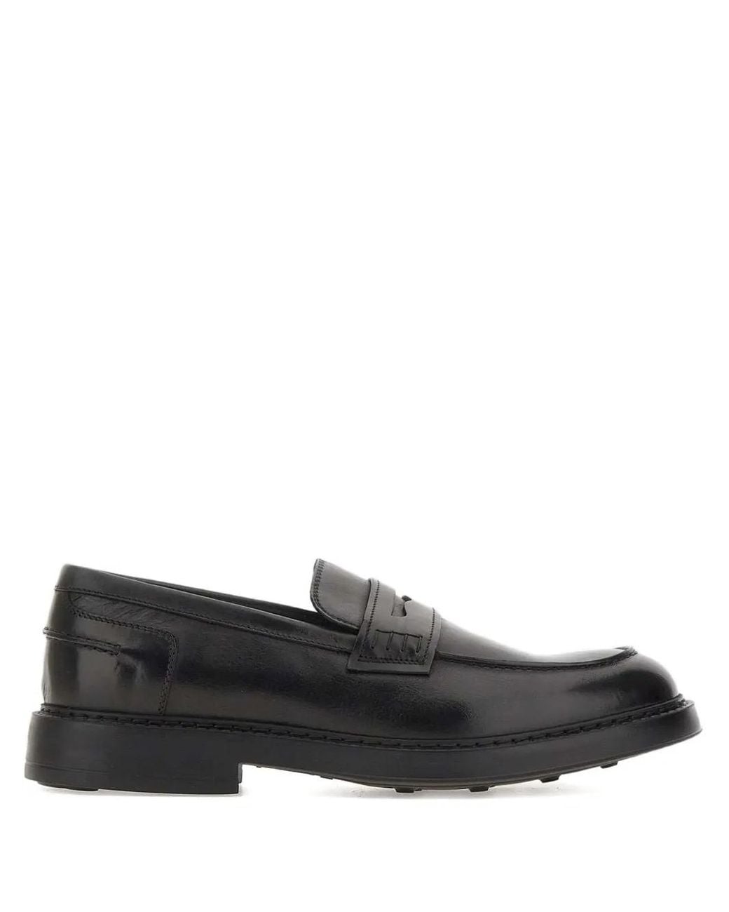 Doucal's Black Leather Penny Loafers for men