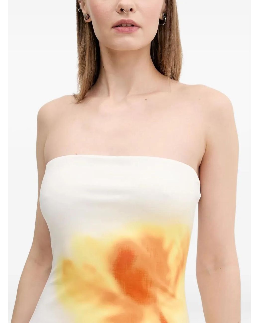 Desigual White Flower-Print Strapless Maxi Dress