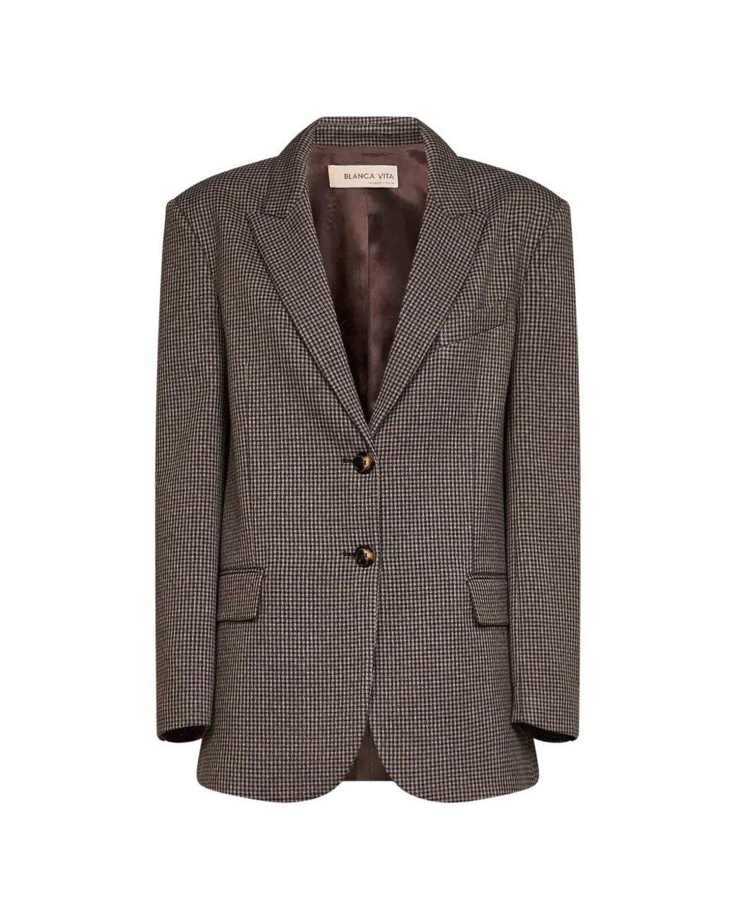 Blanca Vita Brown Houndstooth-Pattern Single-Breasted Blazer