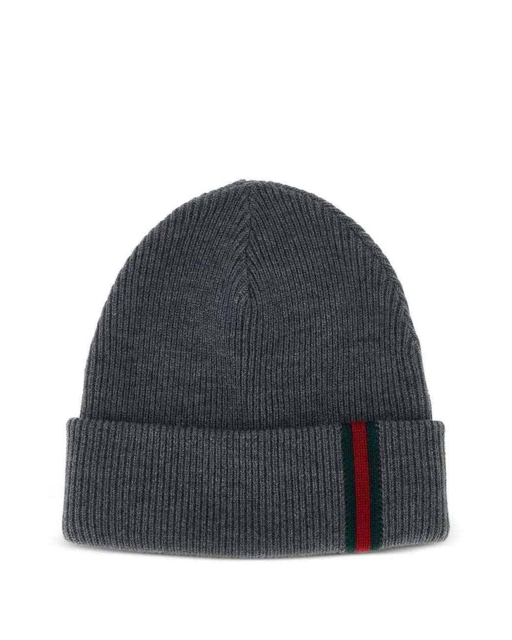 Gucci Gray Wool Beanie Hat With Web for men