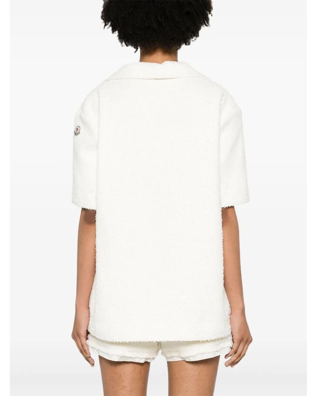 Moncler White Logo-Appliqué Textured Top