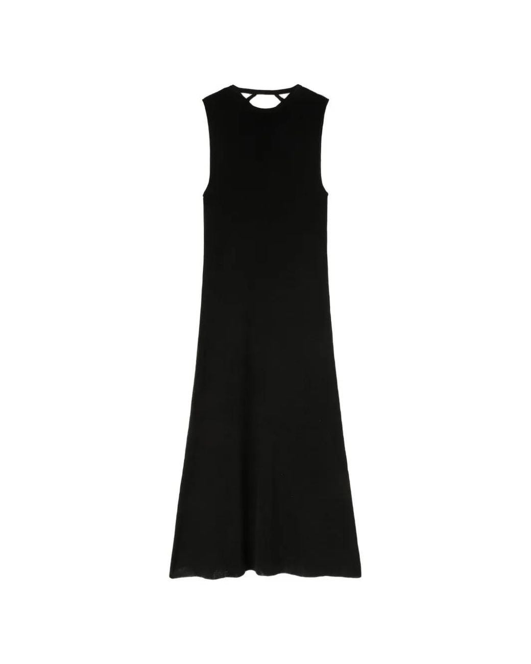 RETORI Black Crochet-Detail Knitted Midi Dress