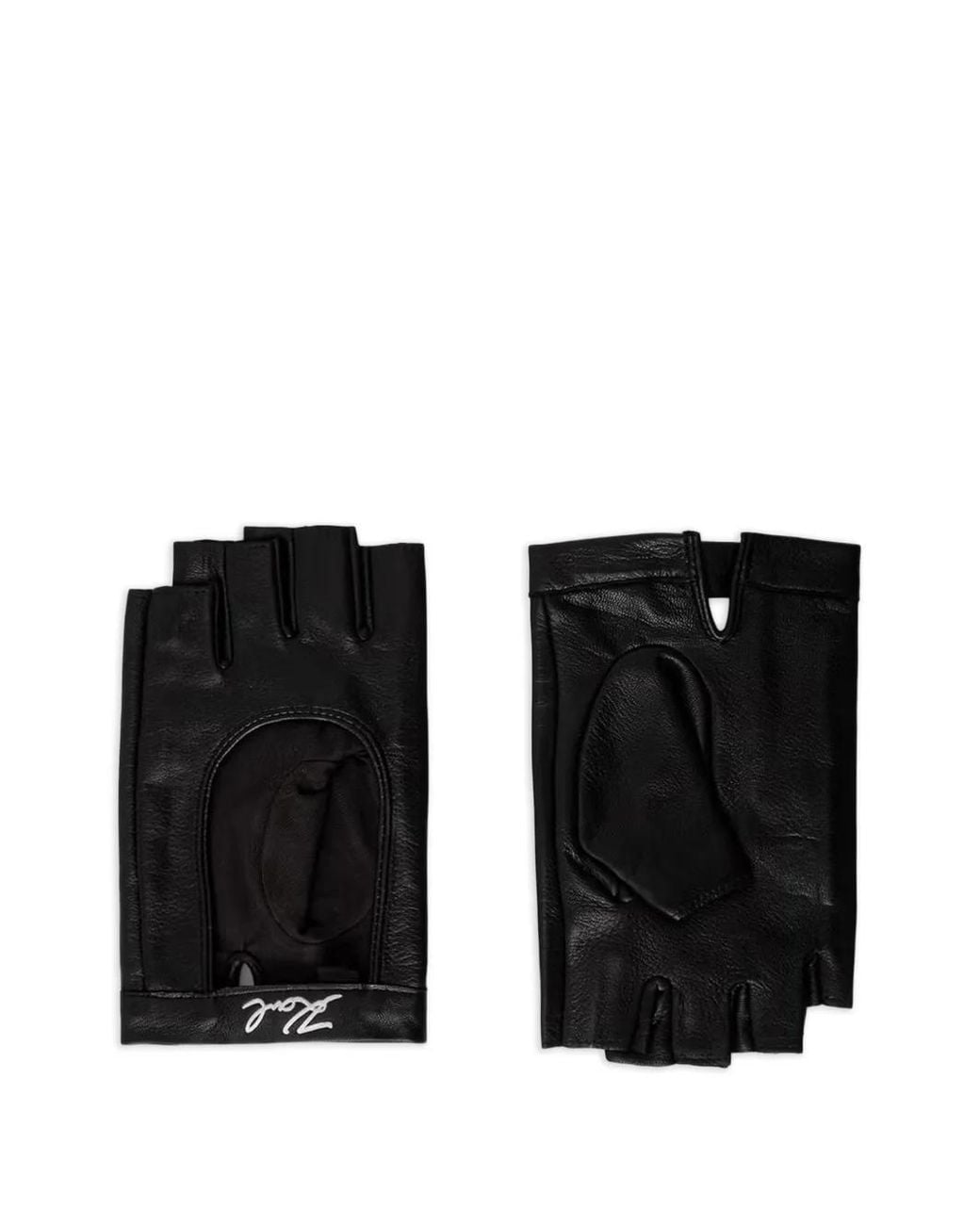 Karl Lagerfeld Black Fingerless Leather Gloves