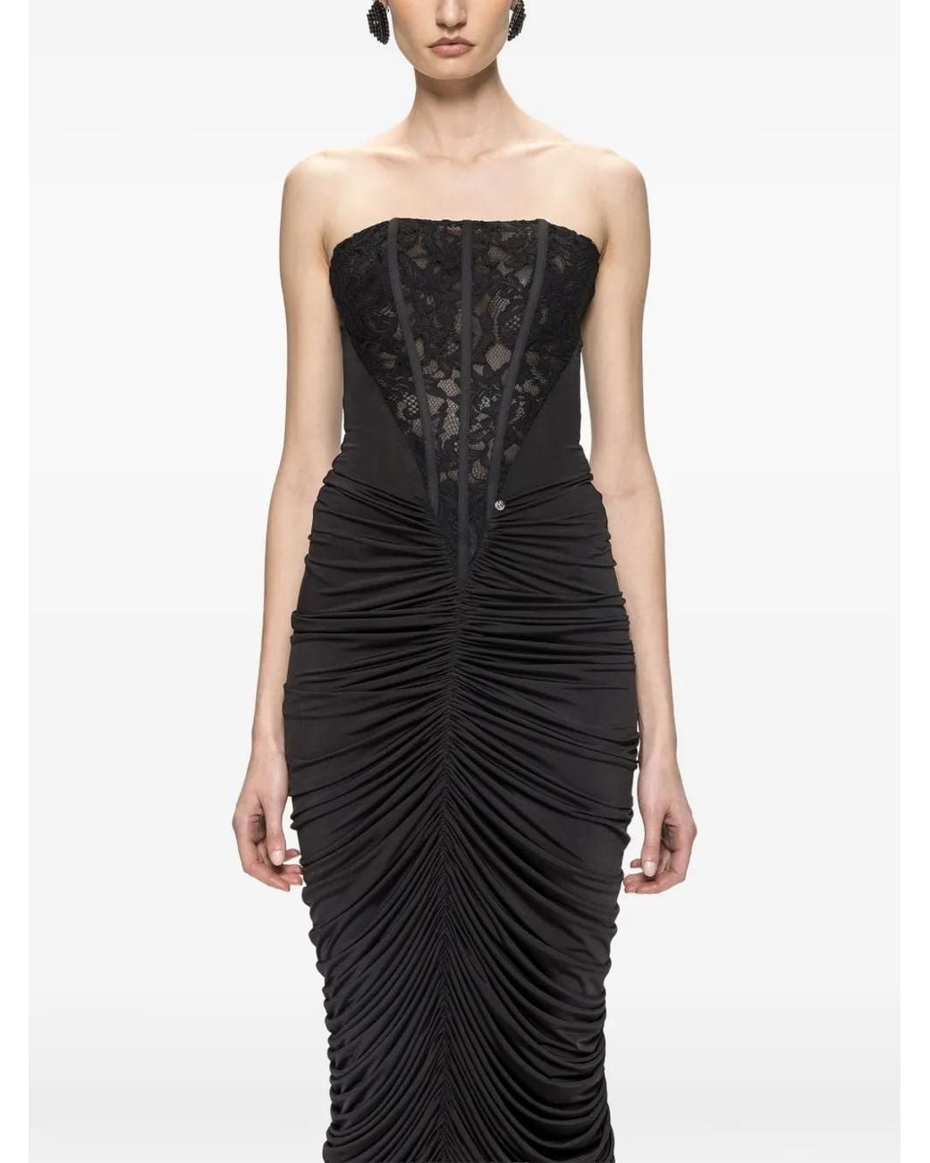 Nissa Black Ruched Bodycon Corset Dress