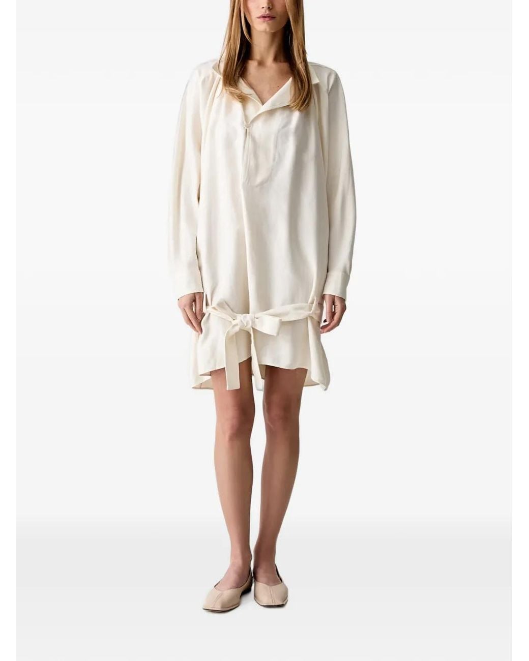 KENZO White Belted Layered-Detail Mini Dress