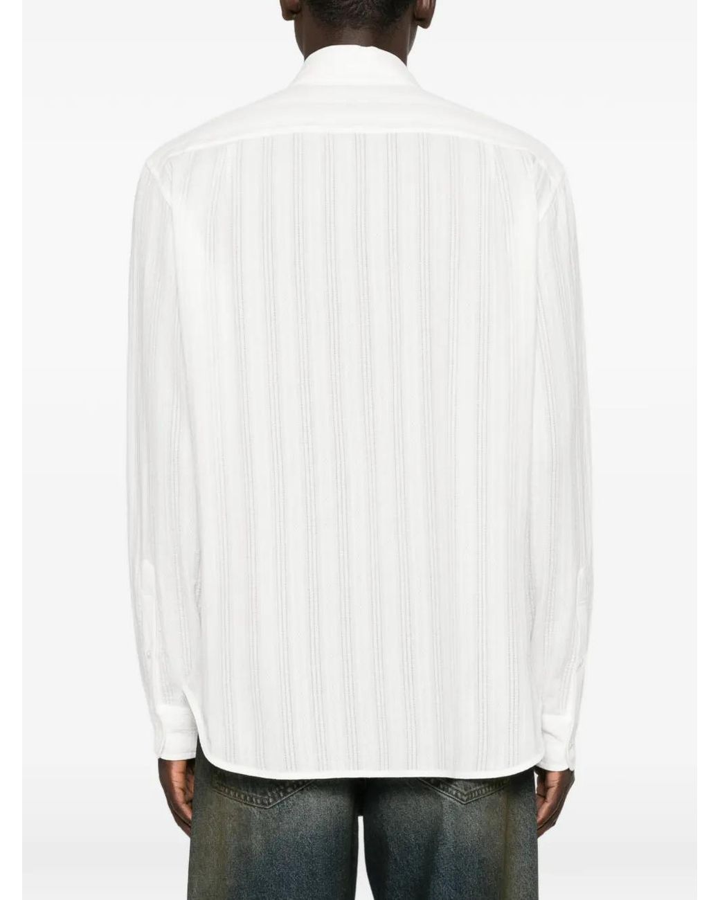 Ann Demeulemeester White Pinstripe-Pattern Long-Sleeve Shirt for men