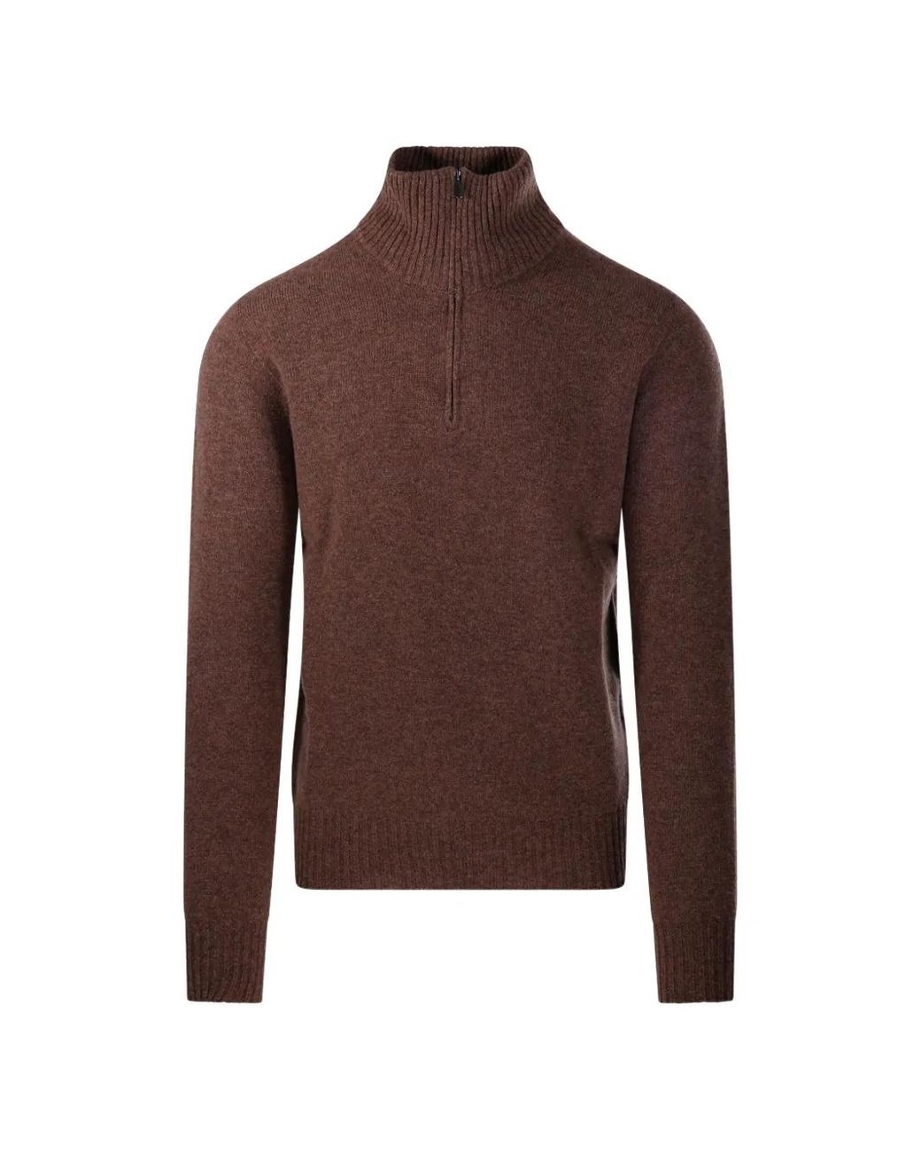 Altea Brown Quarter-Zip Ribbed-Trim Sweater for men