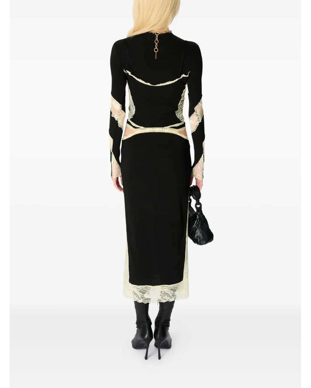Marine Serre Lace-Insert Cut-Out Midi Dress in Black | Lyst