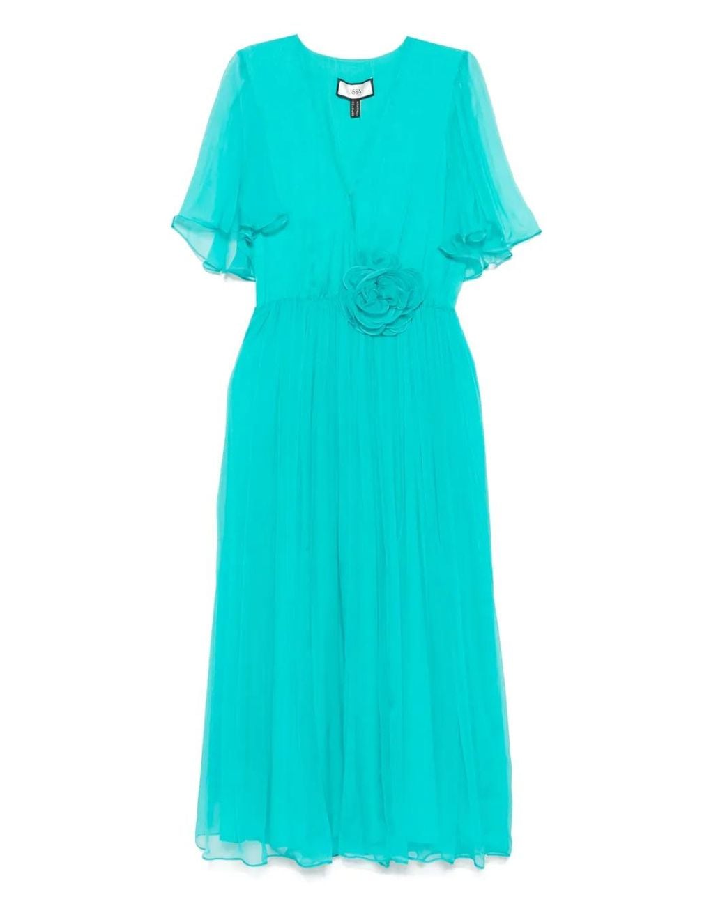 Nissa Blue Flower-Appliqué Midi Dress