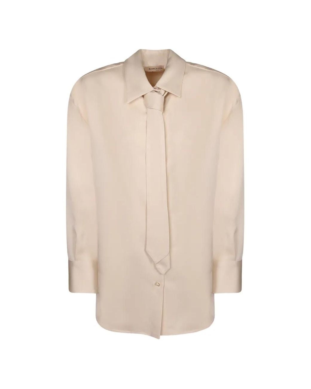Blanca Vita White Neck-Tie Long-Sleeve Shirt