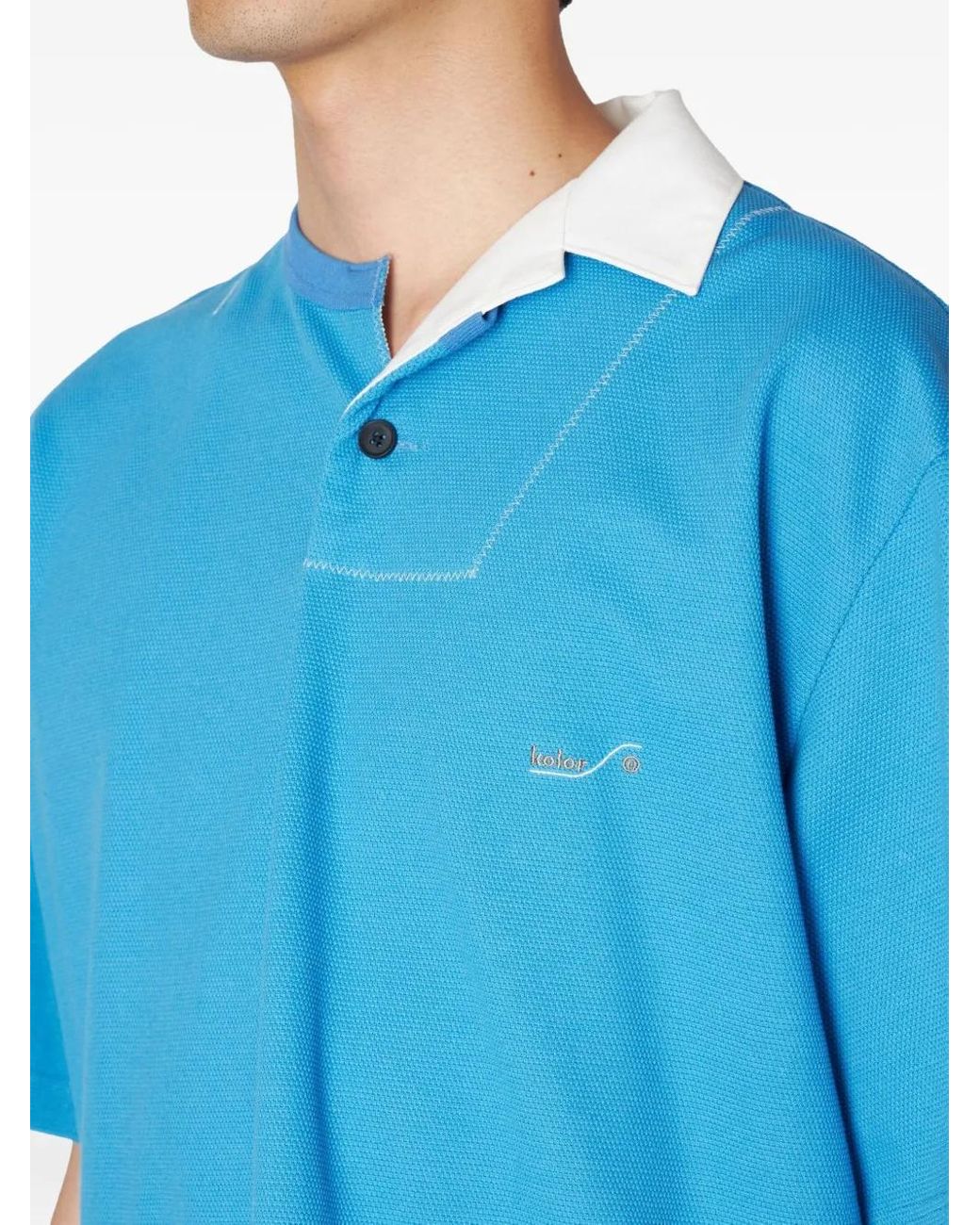 Kolor Blue Contrast-Collar Short-Sleeve Polo Shirt for men