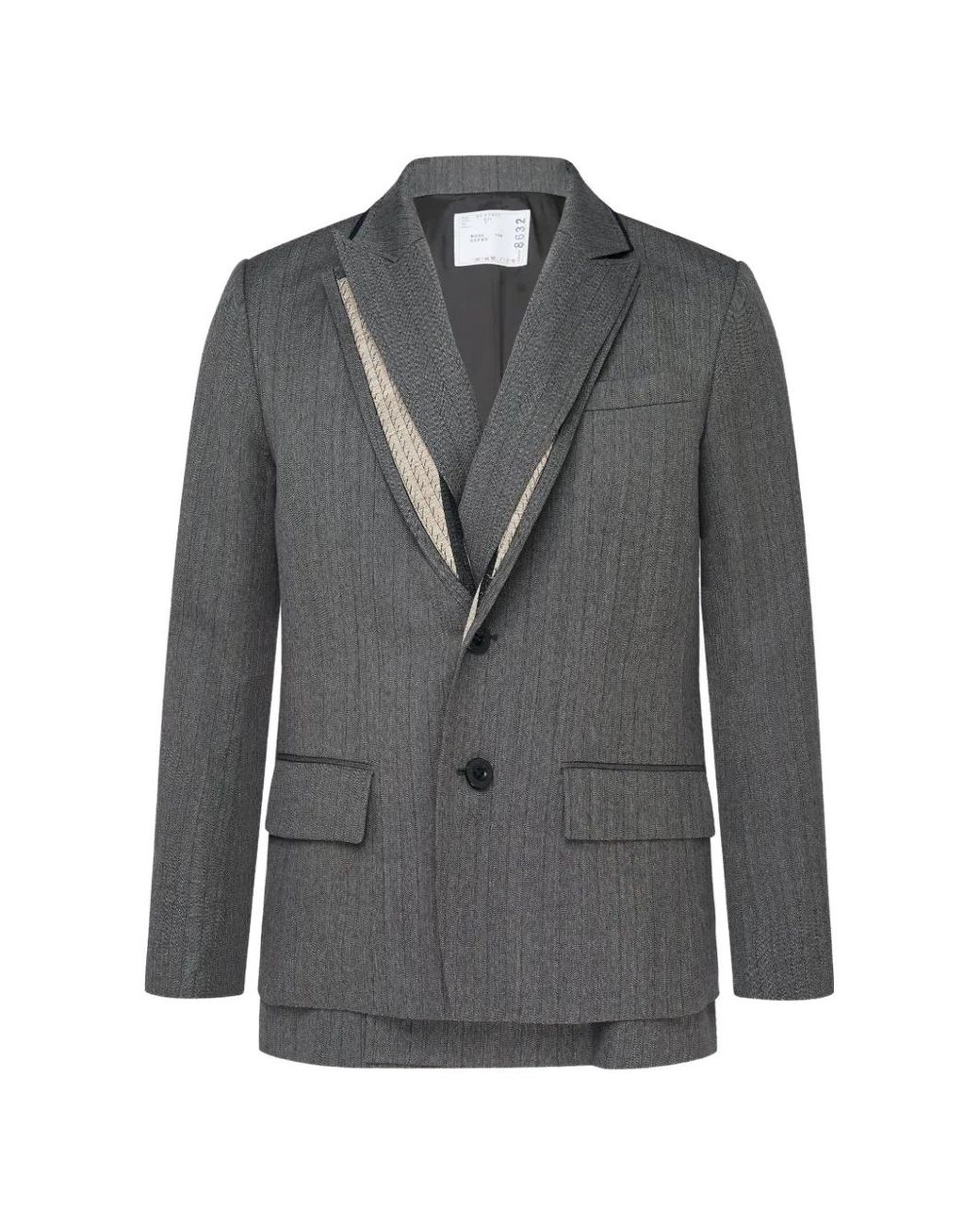 Sacai Gray Layered-Panel Wool Jacket for men