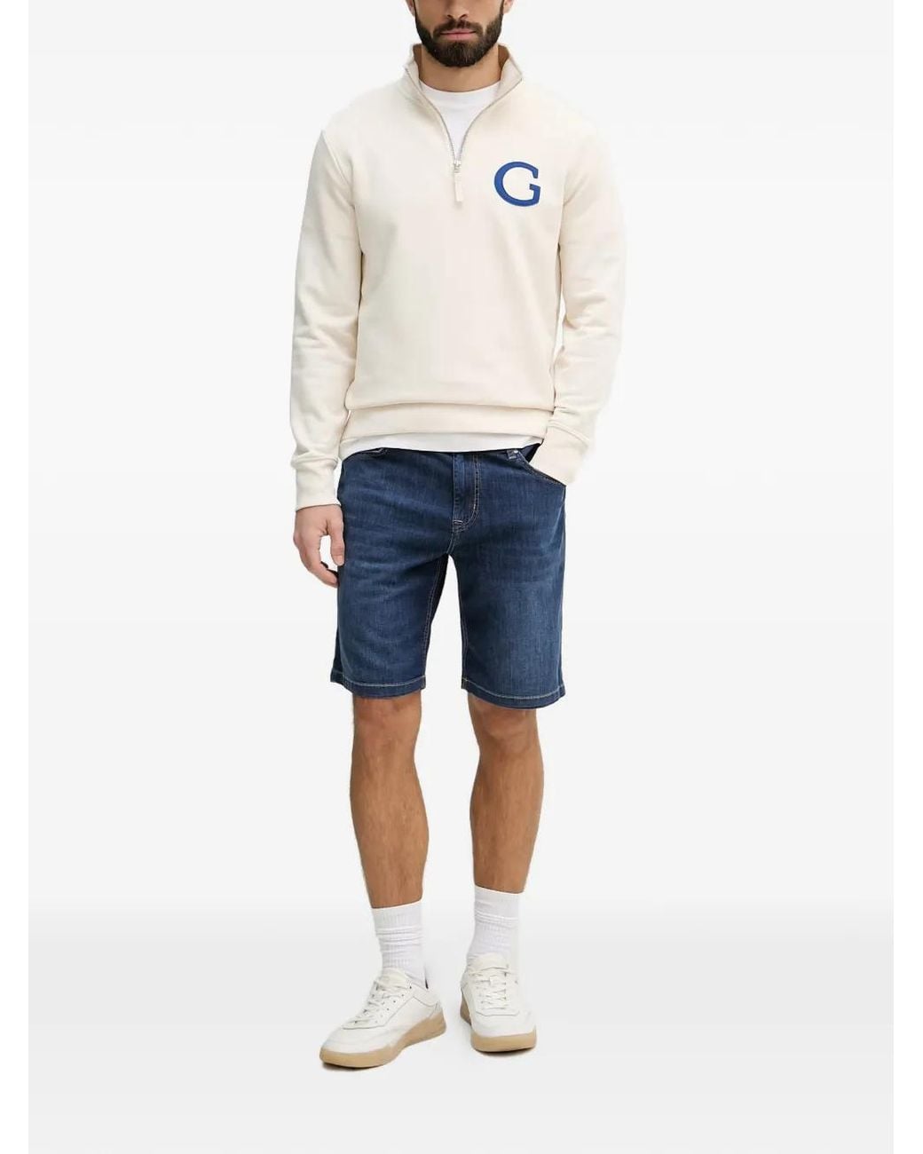 Gant White Logo-Patch Half-Zip Sweater for men