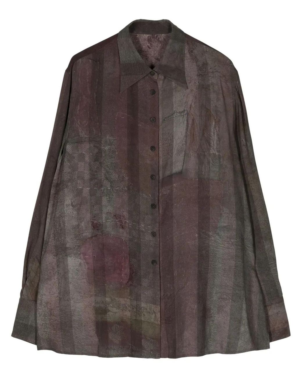 Ziggy Chen Brown Striped Asymmetric Design Shirt
