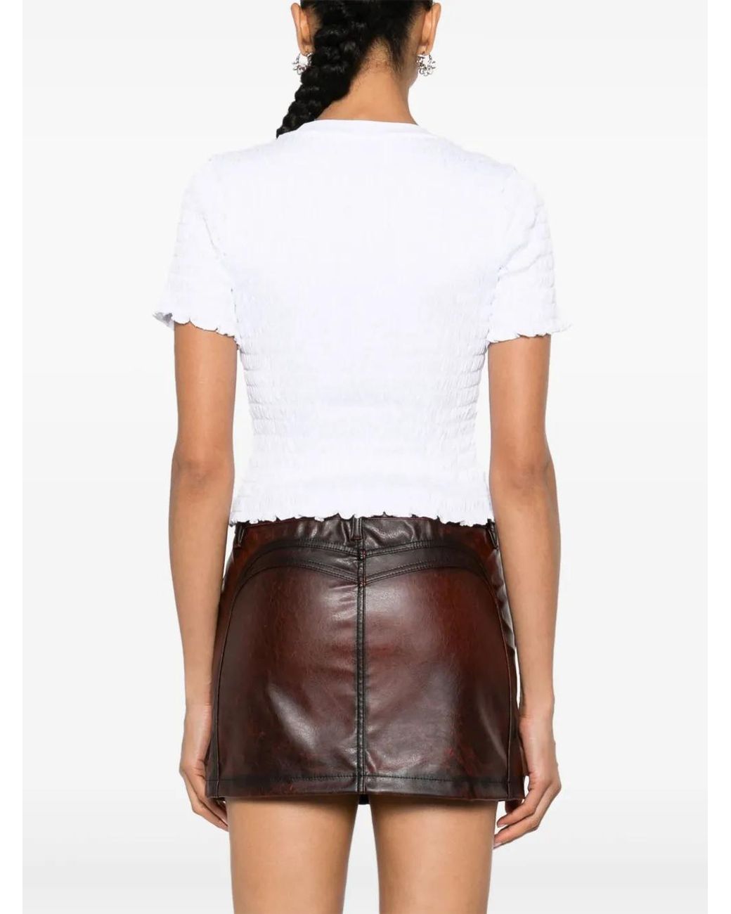 MSGM White Logo-Print Smocked T-Shirt