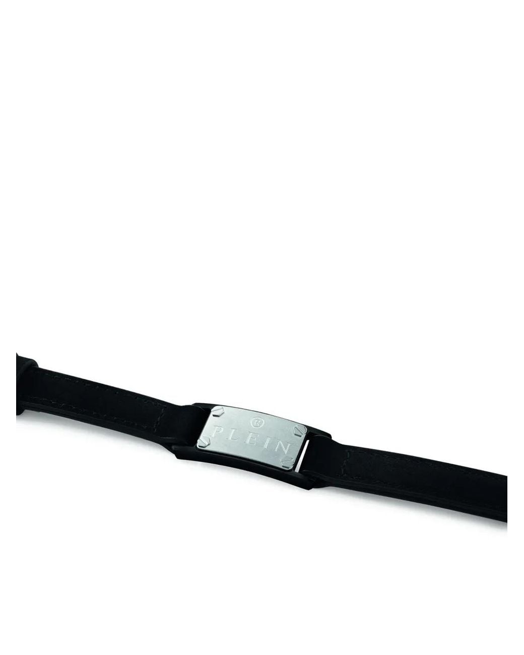 Philipp Plein Black Logo-Engraved Plaque Bracelet for men