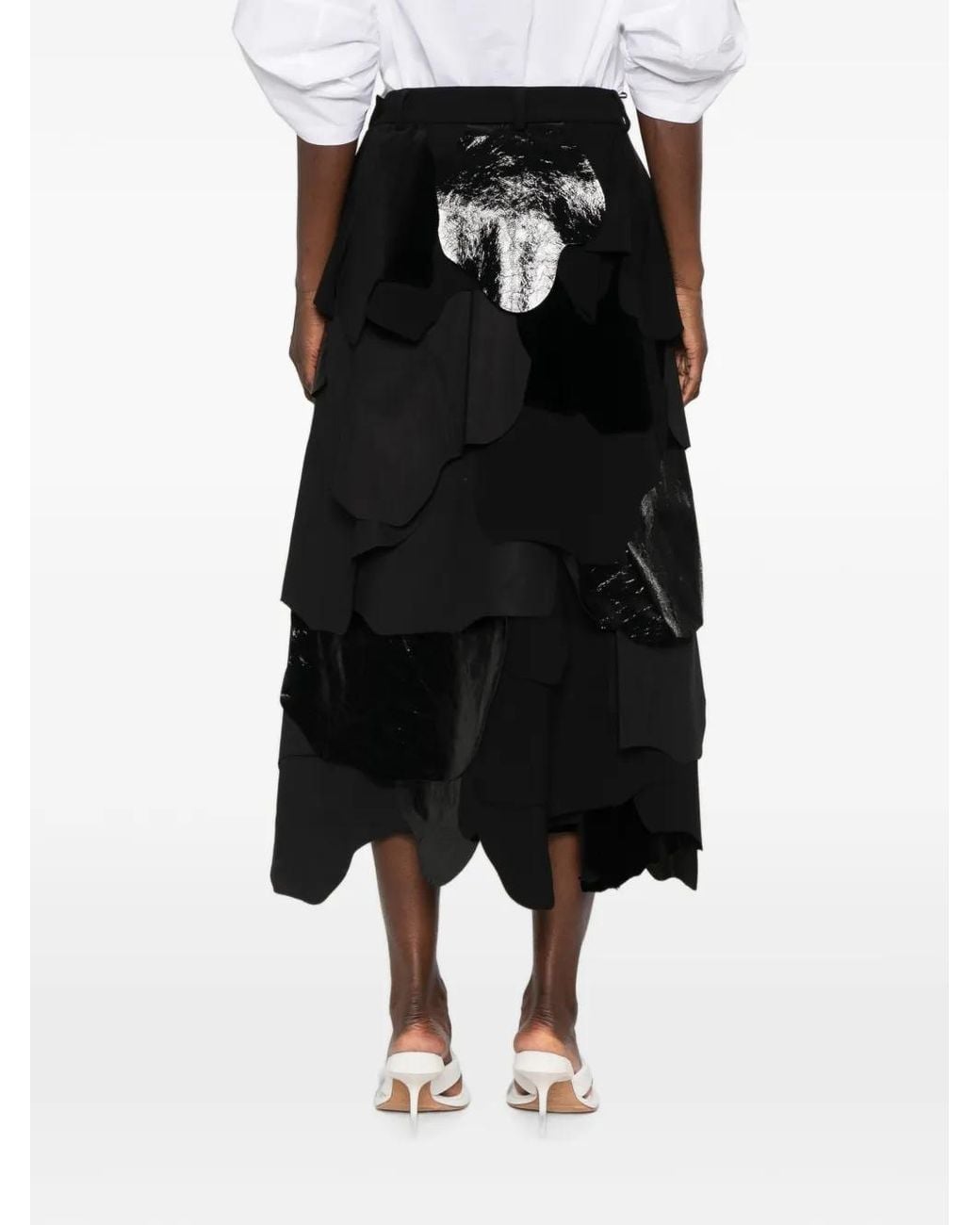 Moschino Black Patchwork-Design Tiered Midi Skirt