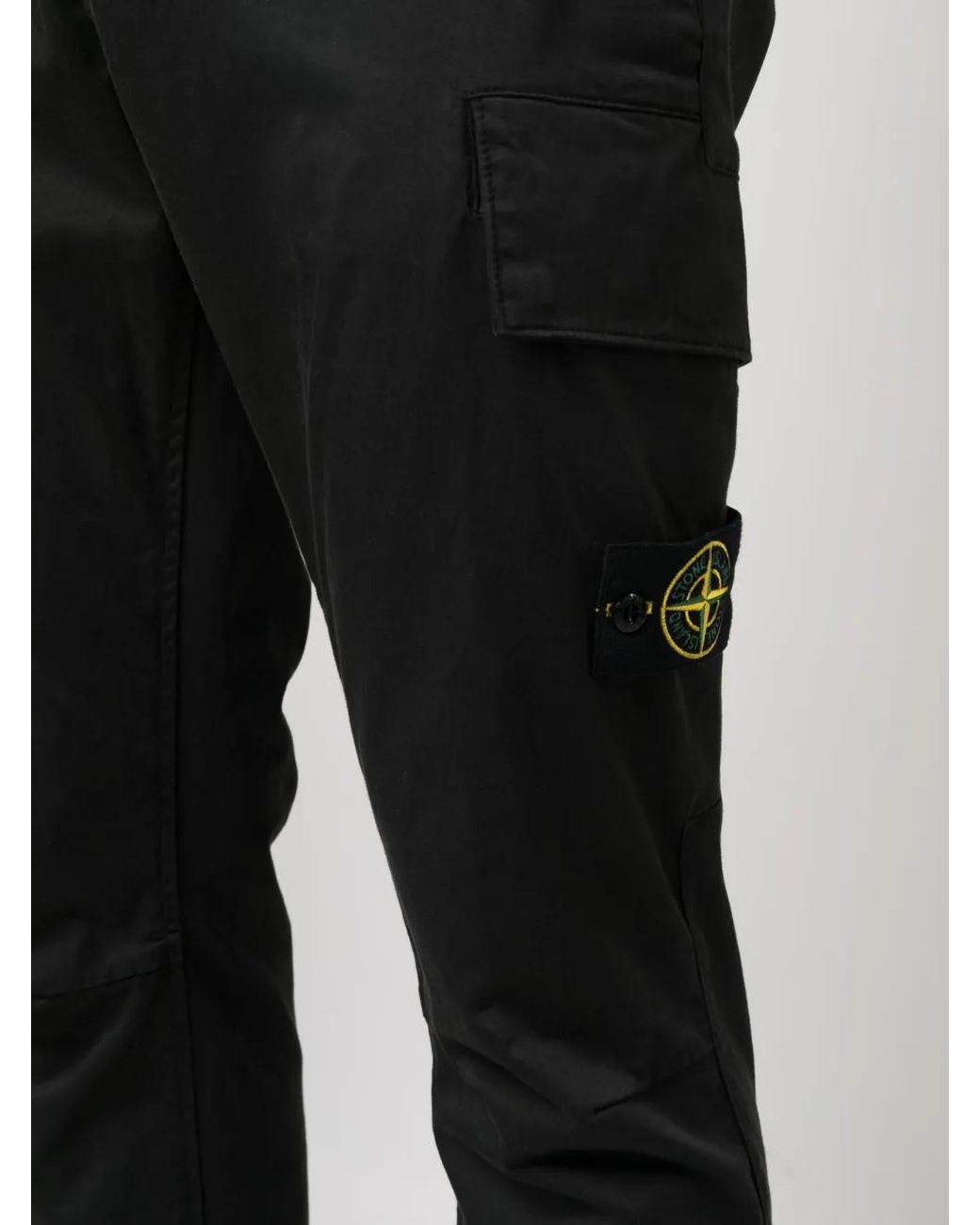 Stone Island Black Compass-Patch Straight-Leg Trousers for men