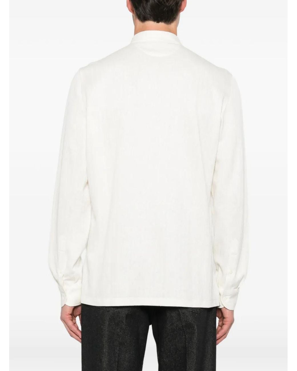 Brunello Cucinelli White Band-Collar Long-Sleeve Shirt for men