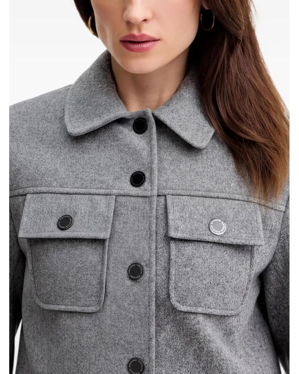 Morgan Gray Buttoned-Pocket Cropped Jacket