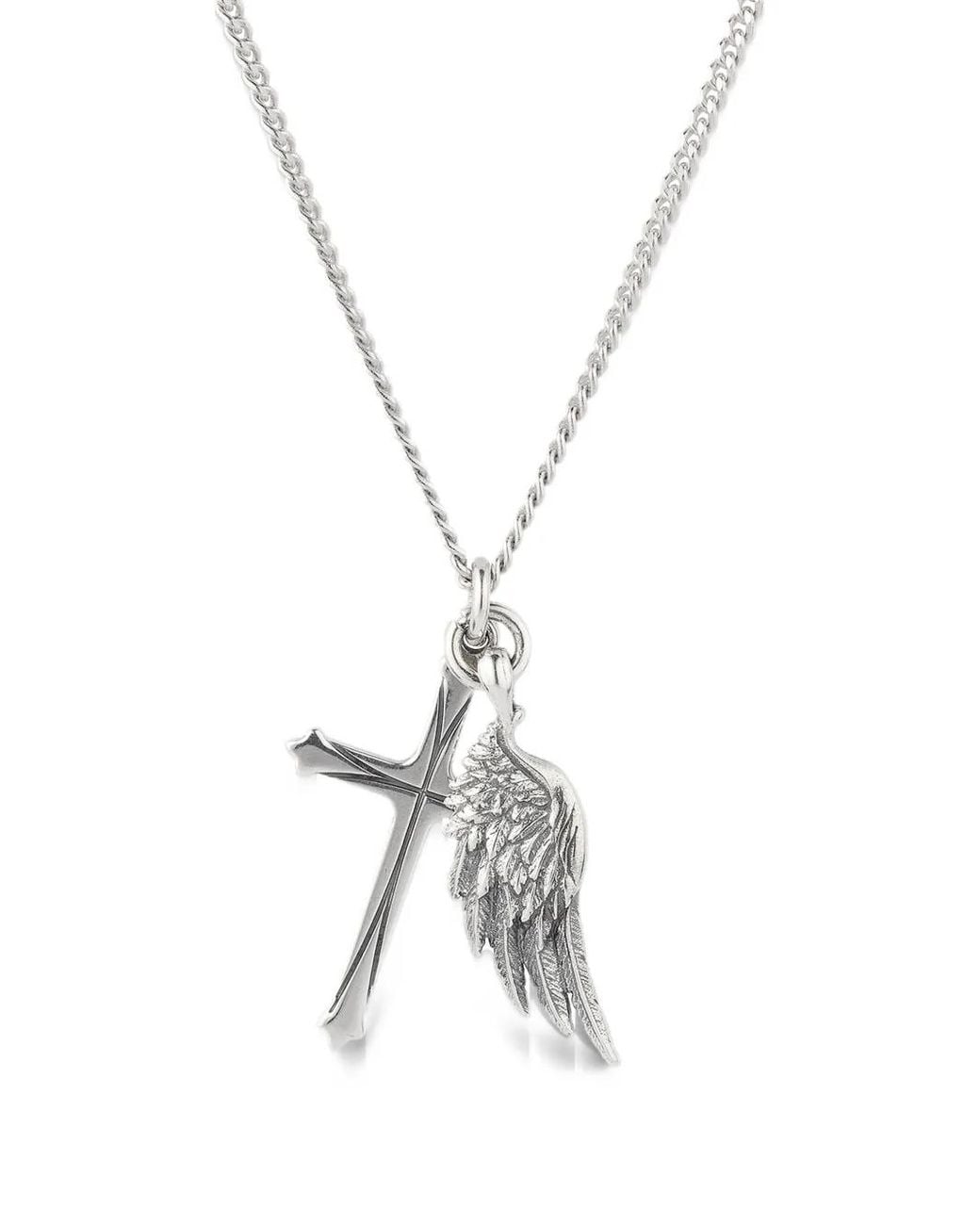 Emanuele Bicocchi Metallic Ala + Wing-Pendant Cross Necklace