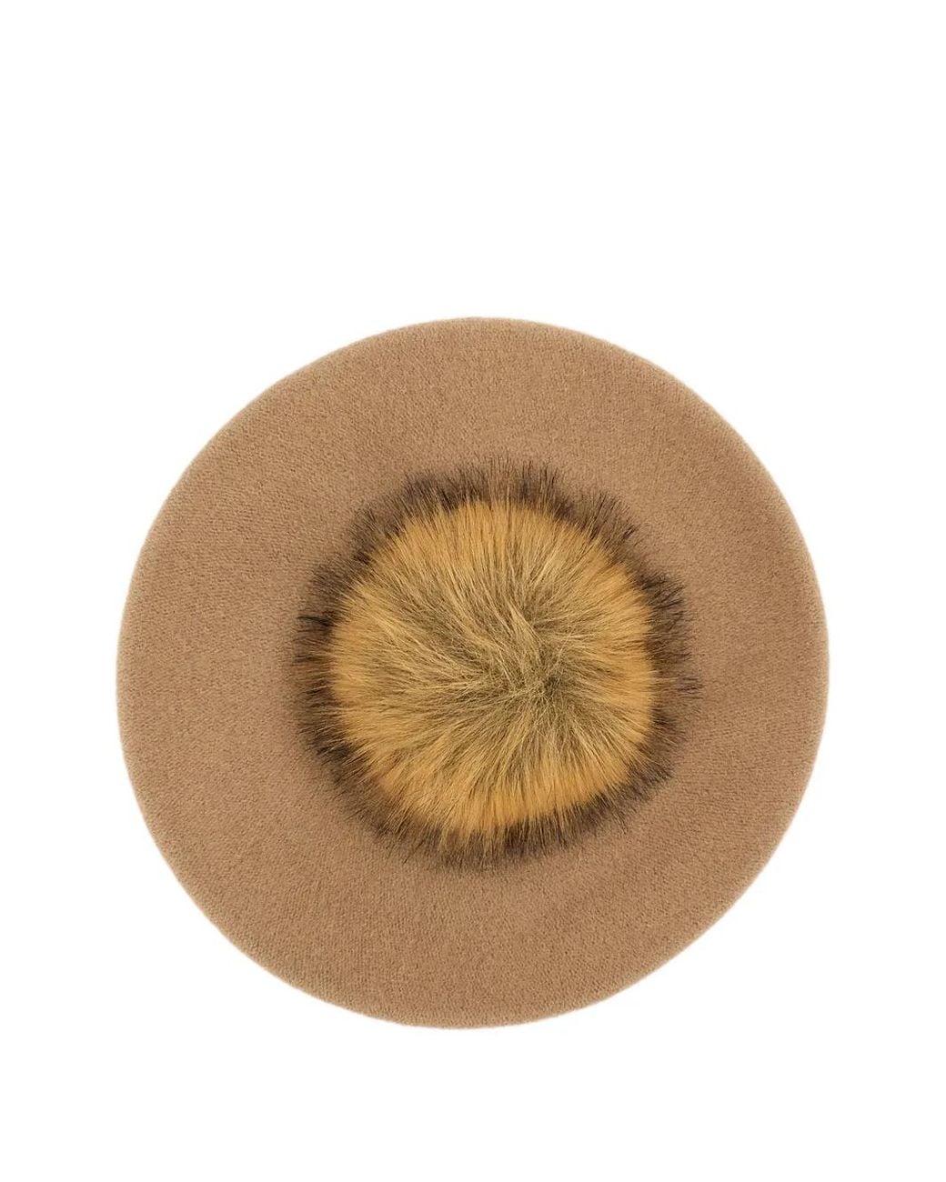 Borsalino Natural Pom-Pom Logo-Plaque Beret