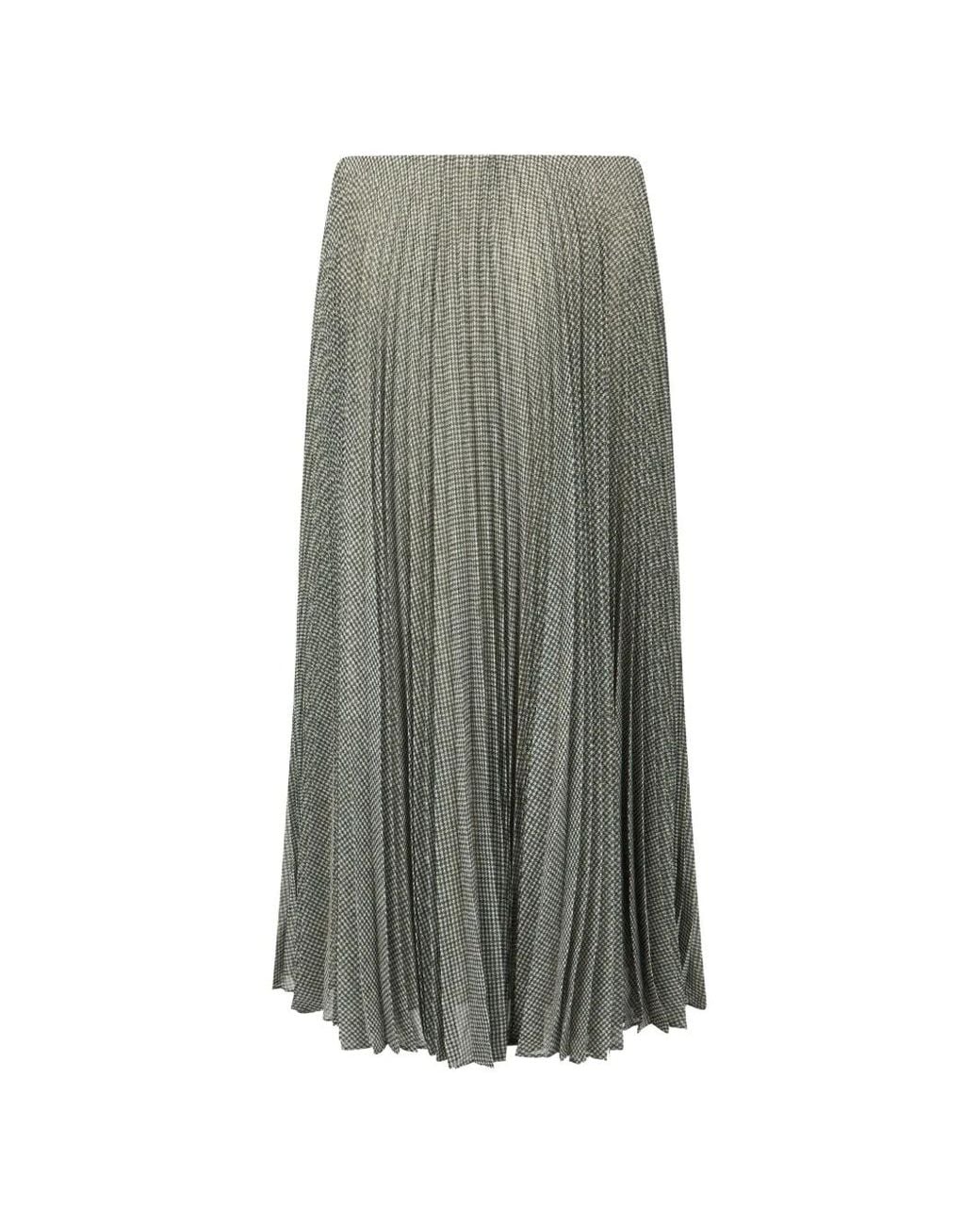 Vince Gray Houndstooth-Print Pleated Midi Skirt