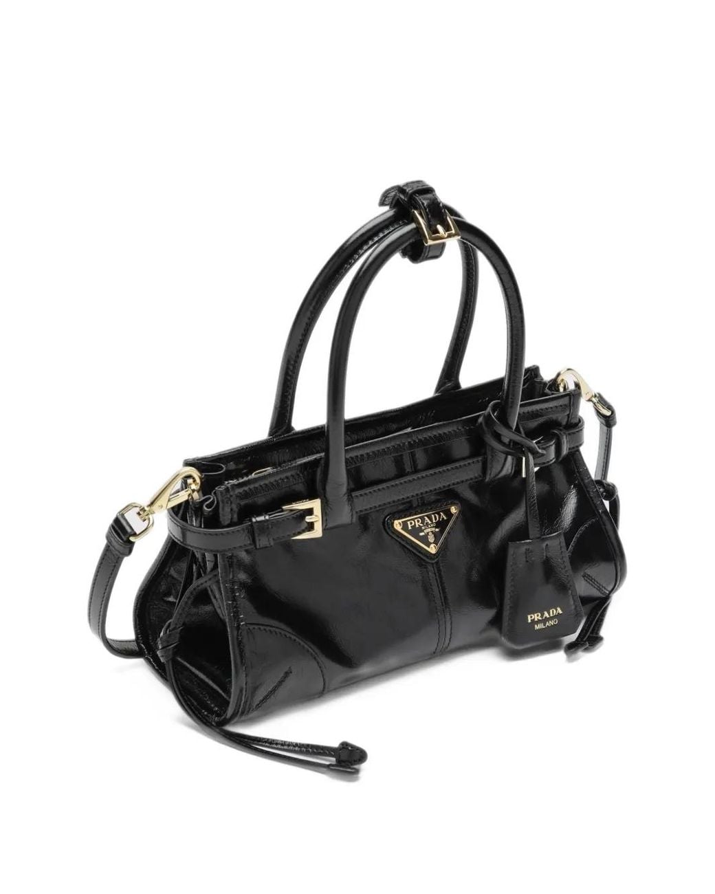 Prada Black Logo-Plaque Buckled Tote Bag