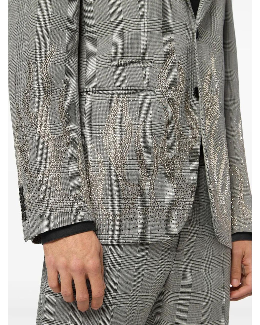 Philipp Plein Gray Rhinestone-Flame Embellished Blazer for men