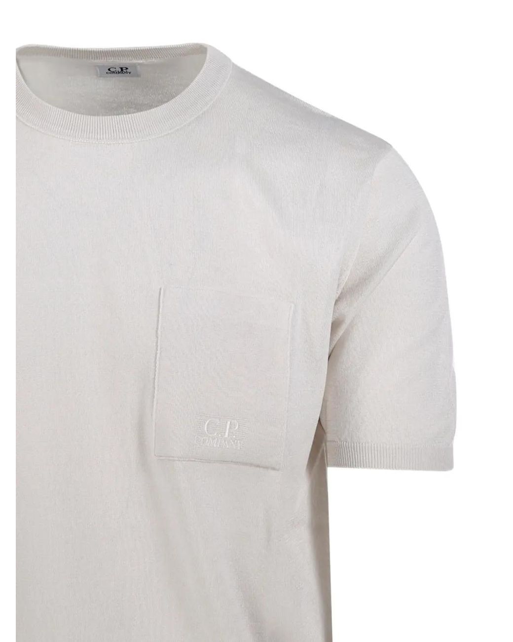 C P Company White Logo-Embroidered Pocket T-Shirt for men