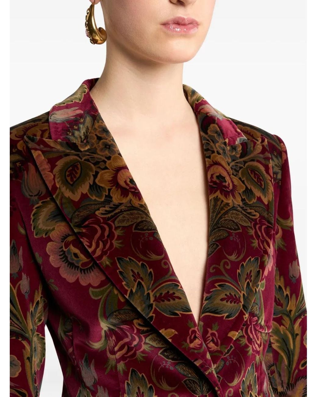 Etro Red Velvet Blazer With Floral Design