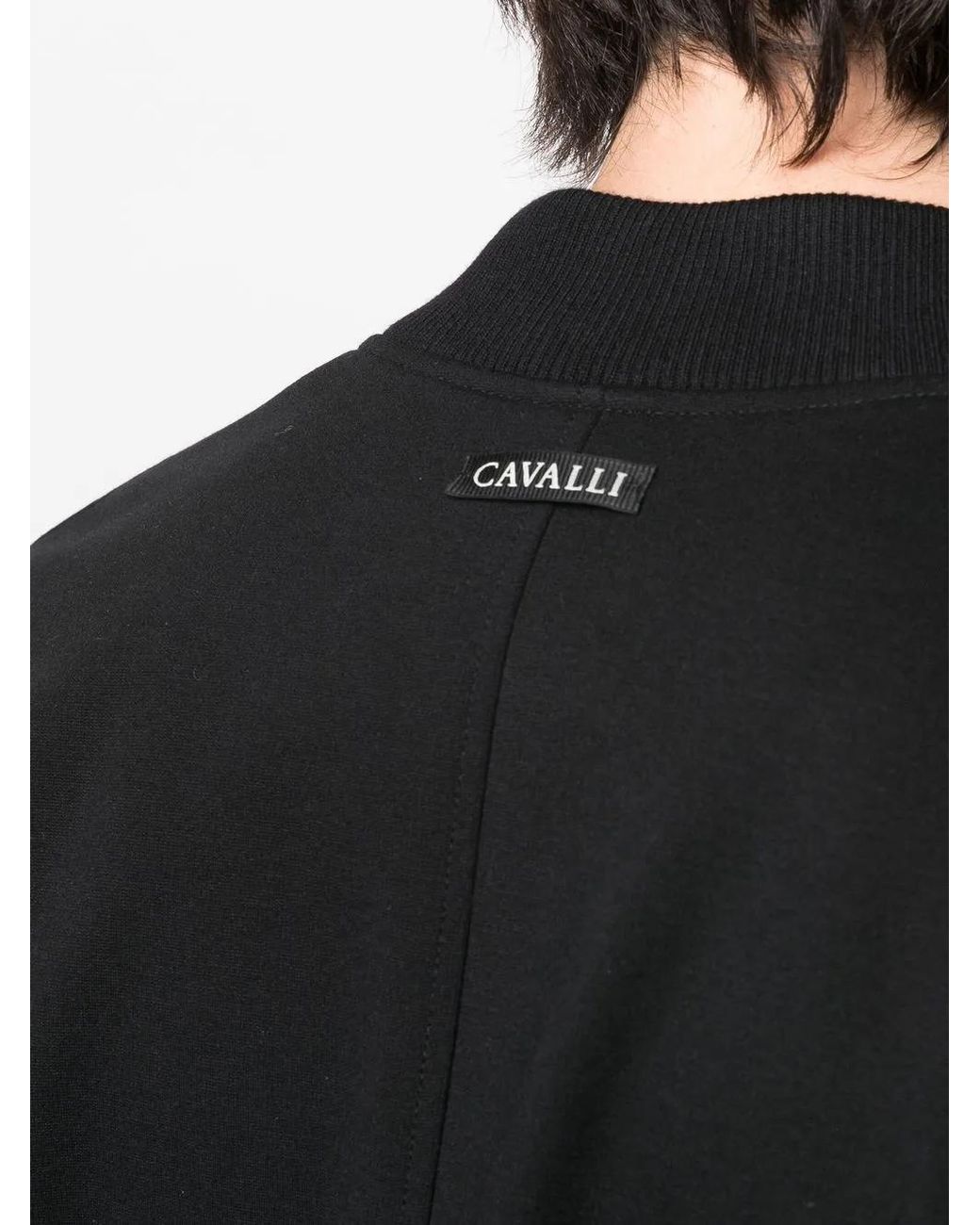 Roberto Cavalli Black Logo-Patch Bomber Jacket for men