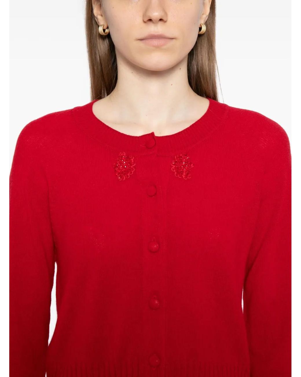 Simone Rocha Red Embellished Cashmere Cardigan