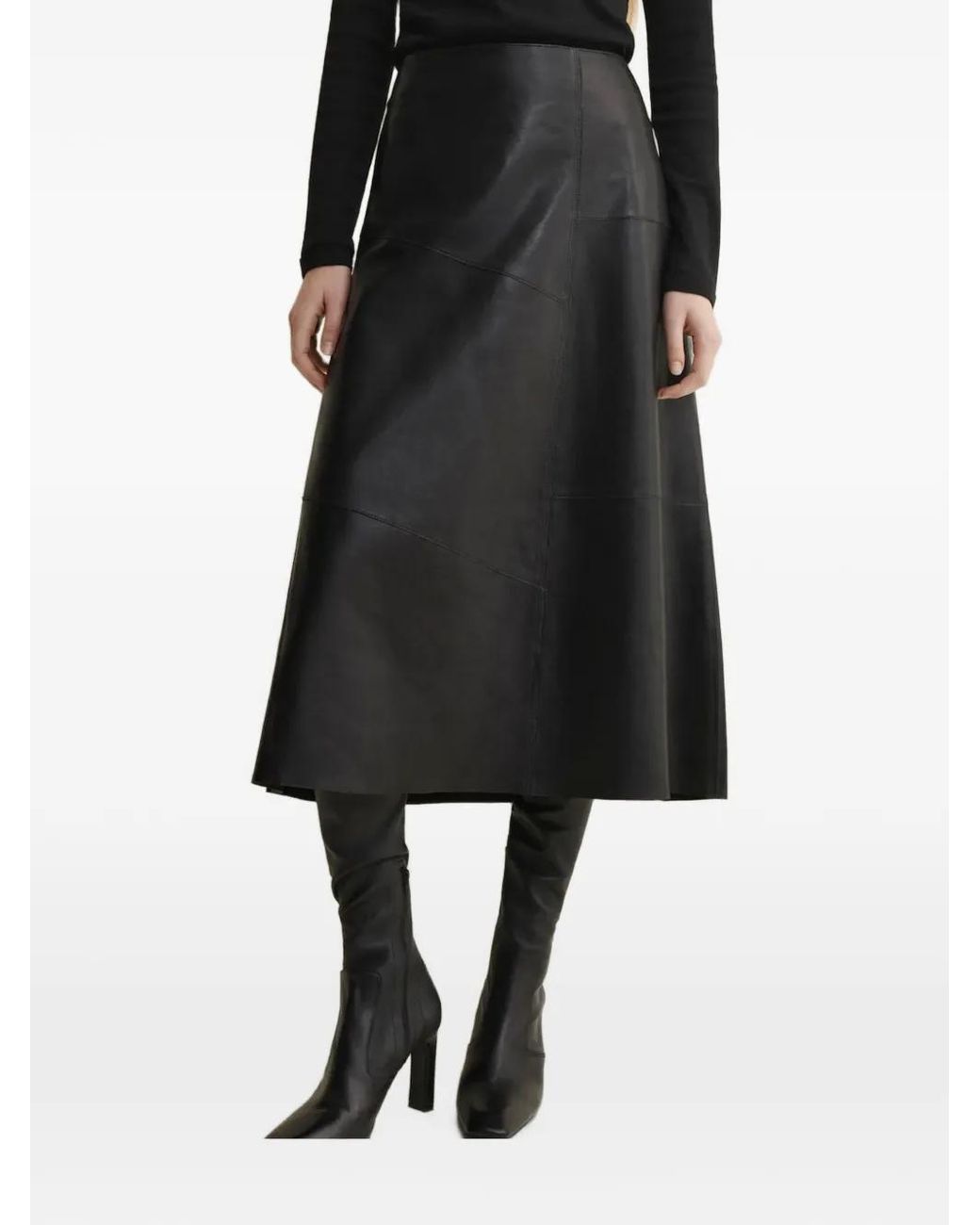Arma Black Vayenne Panelled Leather A-Line Midi Skirt