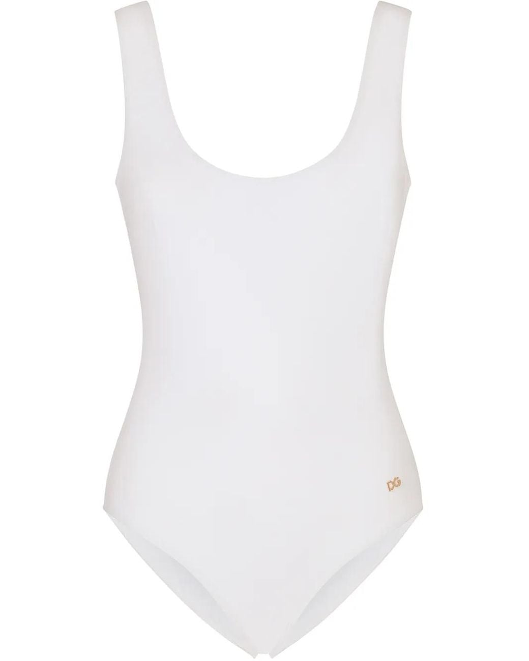 Dolce & Gabbana White Logo-Tag Scoop-Back Swimsuit