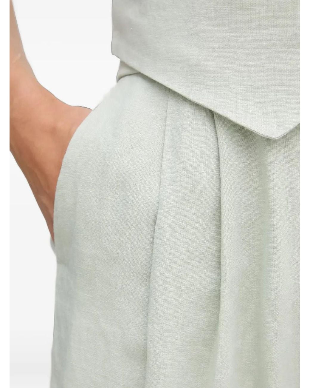 Benetton Green Pleated High-Waisted Tailored Shorts